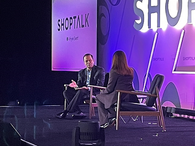Sonia Lapinsky (right) interviews Ranjeet Bhosale (left) at Shoptalk Fall 2025