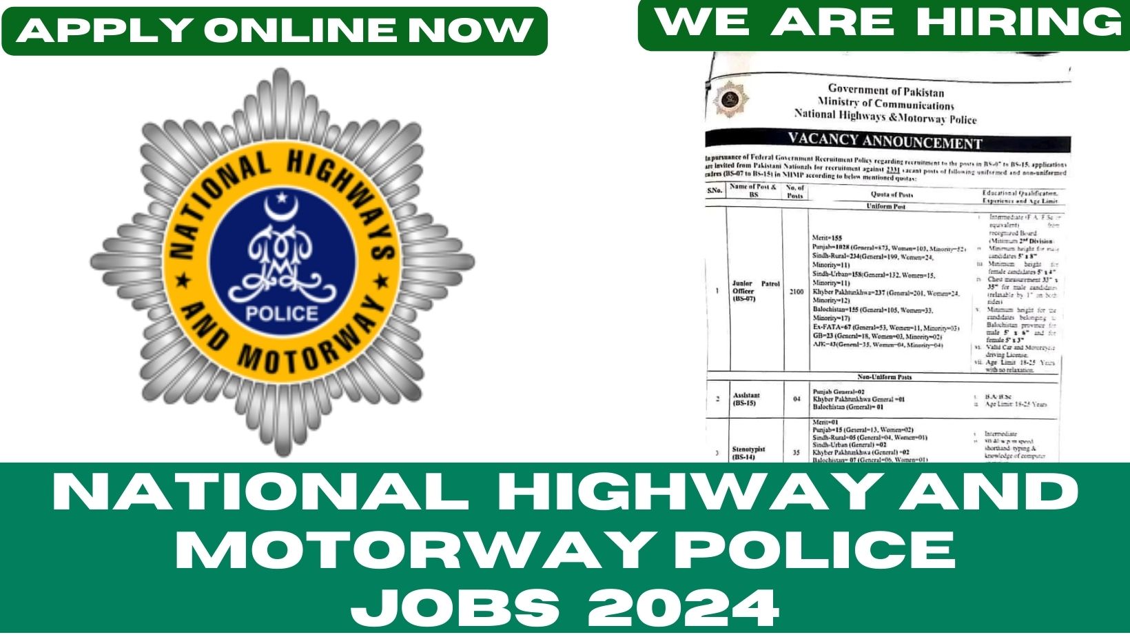 NATIONAL HIGHWAY AND MOTORWAY POLICE JOBS 2024 | APPLY NOW AT NHMP.GOV.PK