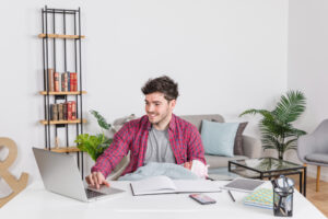 Student studying at a dedicated home workspace